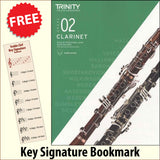 front cover of Trinity College London Clarinet Grade 2 from 2023 together with free Treble Clef bookmark