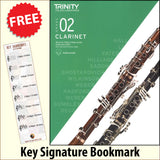 front cover of Trinity College London Clarinet Grade 2 from 2023 together with free Treble Clef bookmark