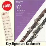 front cover of Trinity College London Clarinet Grade 3 from 2023 together with free Treble Clef bookmark