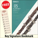 front cover of Trinity College London Clarinet Grade 5 from 2023 together with free Treble Clef bookmark