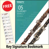 front cover of Trinity College London Clarinet Grade 5 from 2023 together with free Treble Clef bookmark