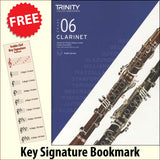 front cover of Trinity College London Clarinet Grade 6 from 2023 together with free Treble Clef bookmark