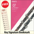 front cover of Trinity College London Clarinet Grade 7 from 2023 together with free Treble Clef bookmark