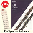 front cover of Trinity College London Clarinet Grade 8 from 2023 together with free Treble Clef bookmark