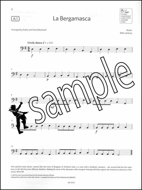 1st sample page from ABRSM Cello Exam Pieces Initial Grade from 2024 Cello & Piano & Audio