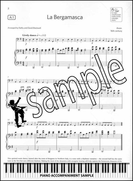 piano accompaniment sample page from ABRSM Cello Exam Pieces Initial Grade from 2024 Cello & Piano & Audio