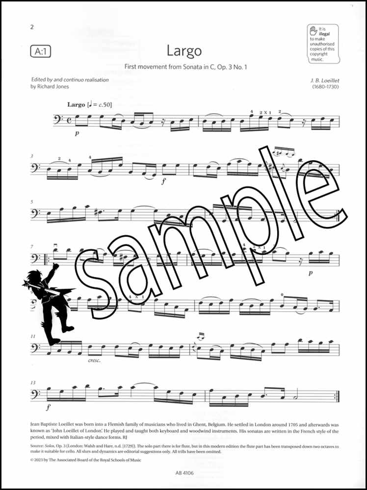 1st sample page from ABRSM Cello Exam Pieces Grade 3 from 2024 Cello & Piano