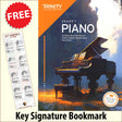 front cover of Trinity College London Piano Grade 1 from 2023 together with free Piano Clef bookmark