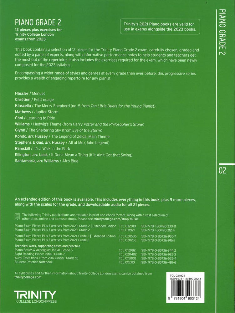 back cover of Trinity College London Piano Grade 2 from 2023