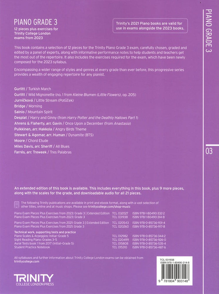 back cover of Trinity College London Piano Grade 3 from 2023