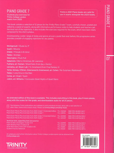 back cover of Trinity College London Piano Grade 7 from 2023