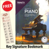front cover of Trinity College London Piano Grade 8 from 2023 together with free Piano Clef bookmark