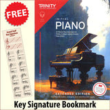 front cover of Trinity College London Piano Initial from 2023 EXTENDED EDITION together with free Piano Clef bookmark