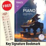 front cover of Trinity College London Piano Grade 3 from 2023 EXTENDED EDITION together with free Piano Clef bookmark