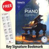 front cover of Trinity College London Piano Grade 6 from 2023 EXTENDED EDITION together with free Piano Clef bookmark