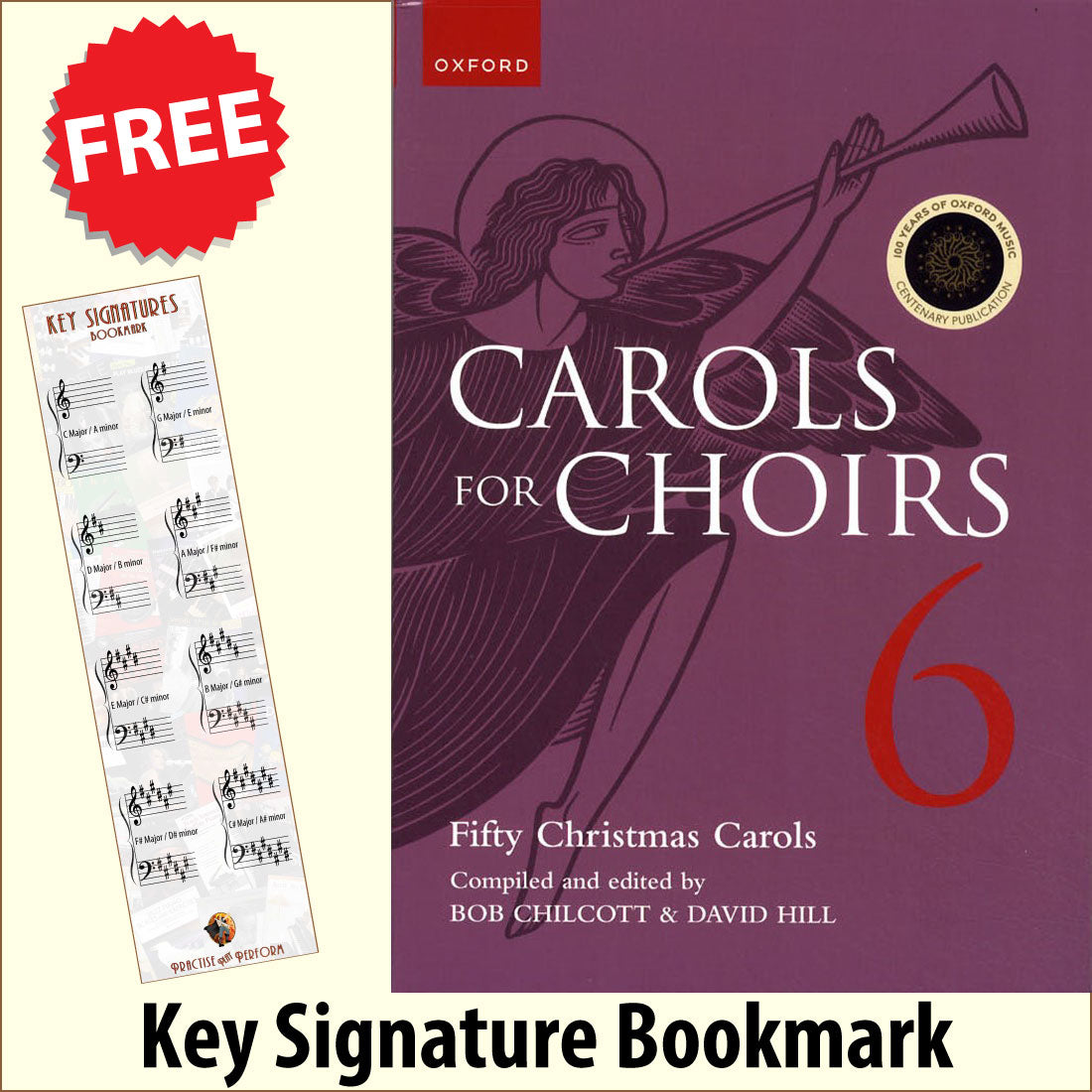 front cover of Carols for Choirs Book 6 together with free Grand Staff bookmark