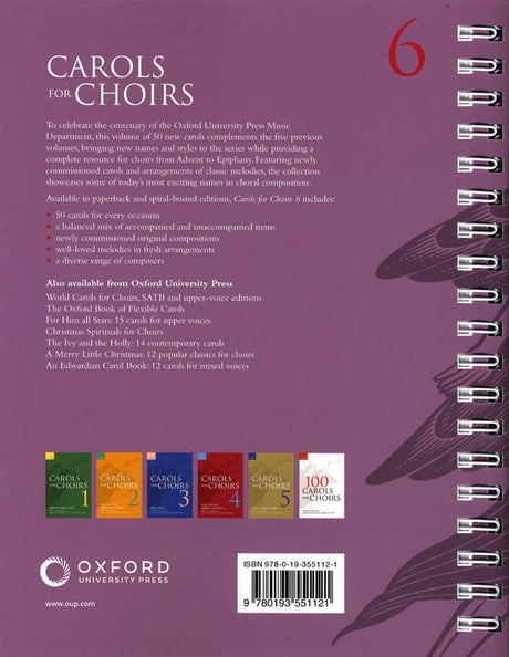 back cover of Carols for Choirs Book 6 Spiral Bound