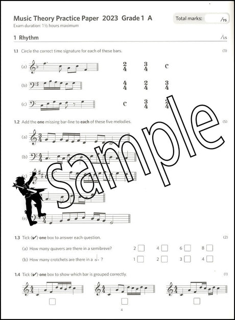 1st sample page from ABRSM Music Theory Practice Papers 2023 Grade 1