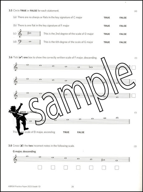 3rd sample page from ABRSM Music Theory Practice Papers 2023 Grade 1