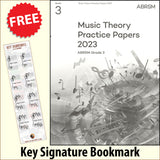 front cover of ABRSM Music Theory Practice Papers 2023 Grade 3 together with free Grand Staff bookmark