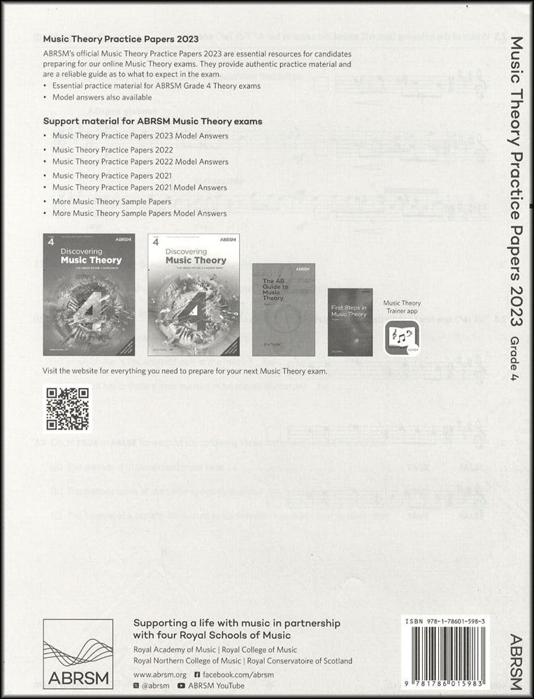 back cover of ABRSM Music Theory Practice Papers 2023 Grade 4