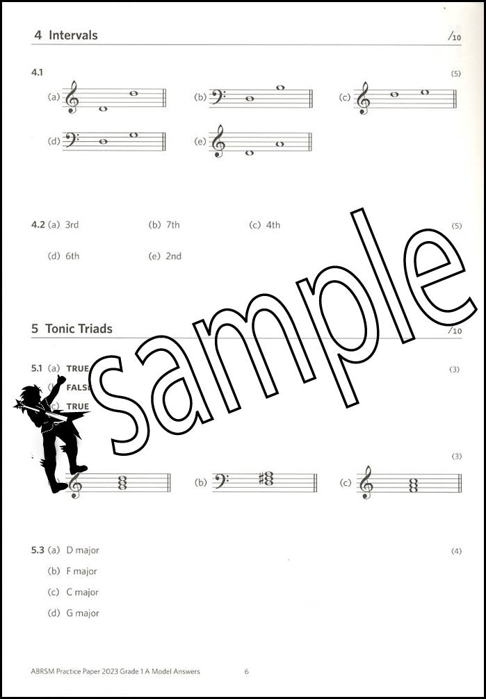 1st sample page from ABRSM Music Theory Practice Papers 2023 Grade 1 MODEL ANSWERS