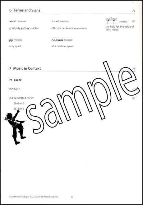 2nd sample page from ABRSM Music Theory Practice Papers 2023 Grade 1 MODEL ANSWERS