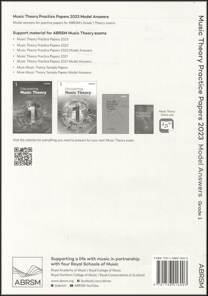 back cover of ABRSM Music Theory Practice Papers 2023 Grade 1 MODEL ANSWERS