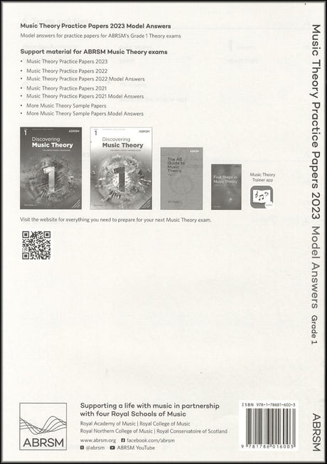 back cover of ABRSM Music Theory Practice Papers 2023 Grade 1 MODEL ANSWERS