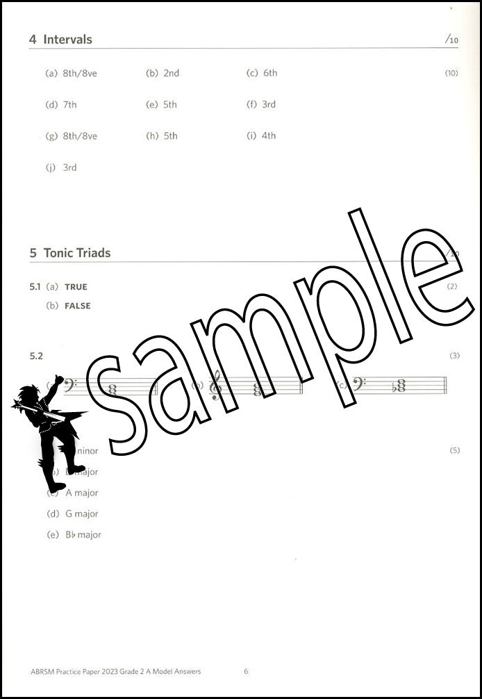 1st sample page from ABRSM Music Theory Practice Papers 2023 Grade 2 MODEL ANSWERS