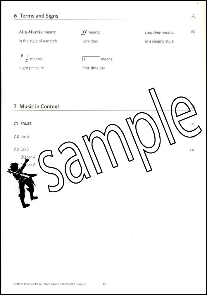 2nd sample page from ABRSM Music Theory Practice Papers 2023 Grade 2 MODEL ANSWERS