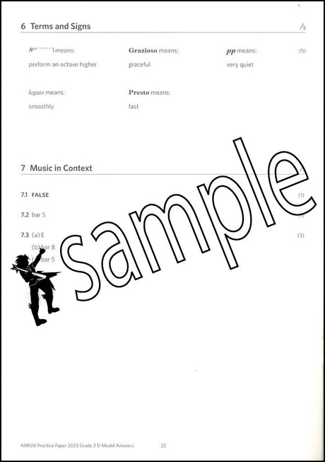 3rd sample page from ABRSM Music Theory Practice Papers 2023 Grade 2 MODEL ANSWERS