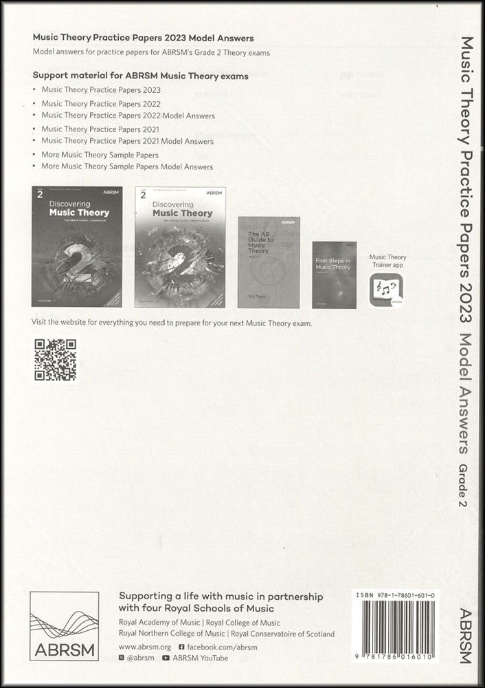 back cover of ABRSM Music Theory Practice Papers 2023 Grade 2 MODEL ANSWERS