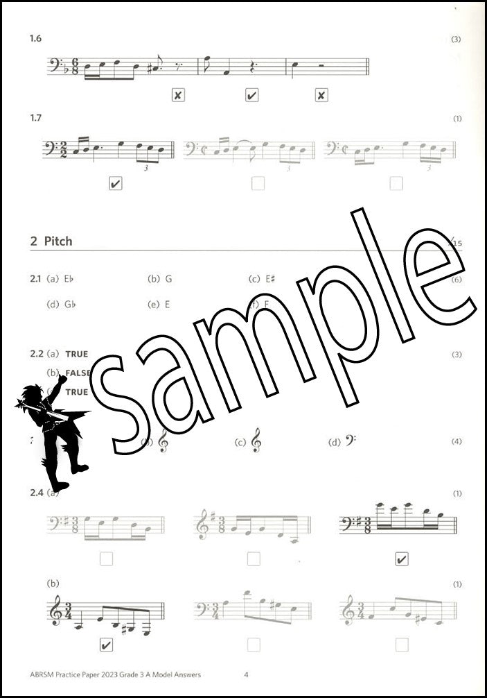 1st sample page from ABRSM Music Theory Practice Papers 2023 Grade 3 MODEL ANSWERS