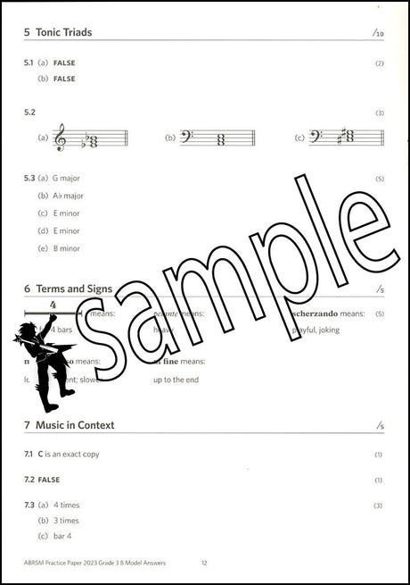 2nd sample page from ABRSM Music Theory Practice Papers 2023 Grade 3 MODEL ANSWERS