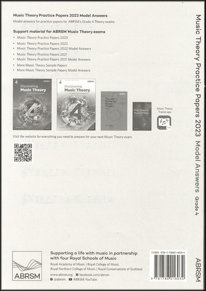 back cover of ABRSM Music Theory Practice Papers 2023 Grade 4 MODEL ANSWERS