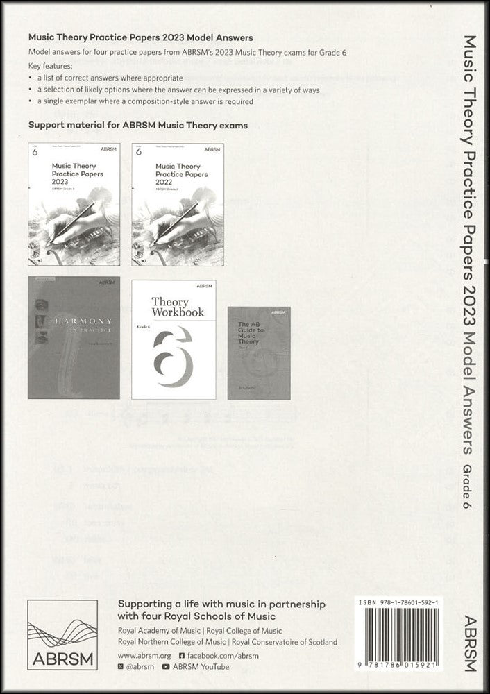 back cover of ABRSM Music Theory Practice Papers 2023 Grade 6 MODEL ANSWERS