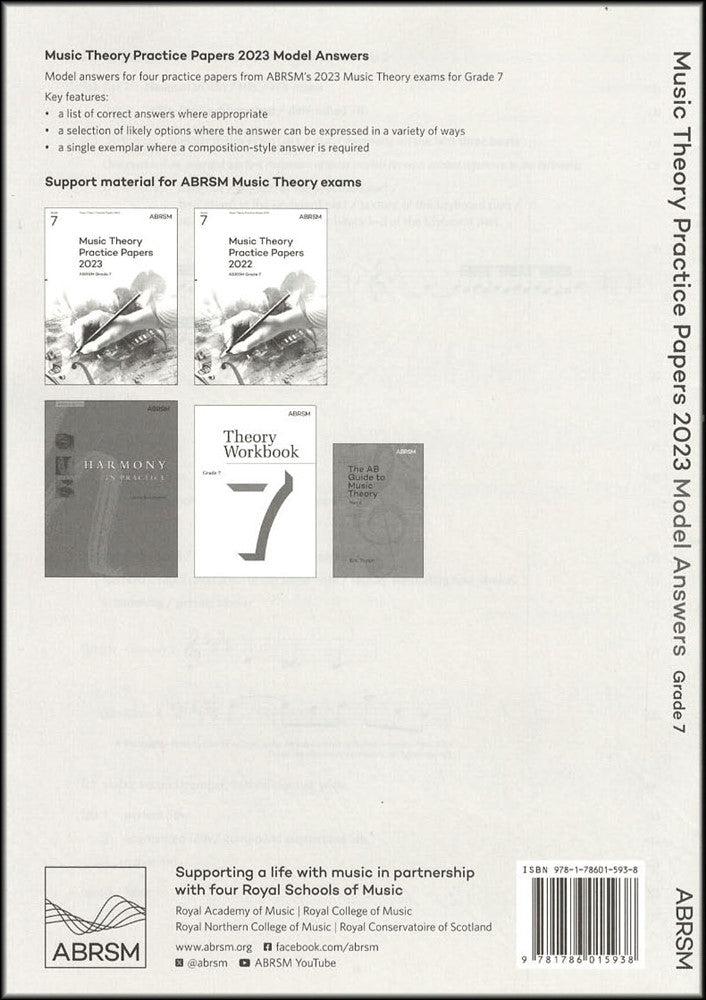 back cover of ABRSM Music Theory Practice Papers 2023 Grade 7 MODEL ANSWERS