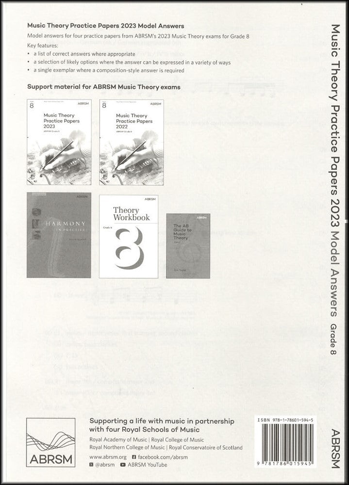 back cover of ABRSM Music Theory Practice Papers 2023 Grade 8 MODEL ANSWERS