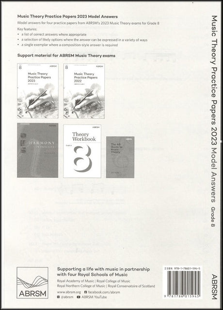 back cover of ABRSM Music Theory Practice Papers 2023 Grade 8 MODEL ANSWERS