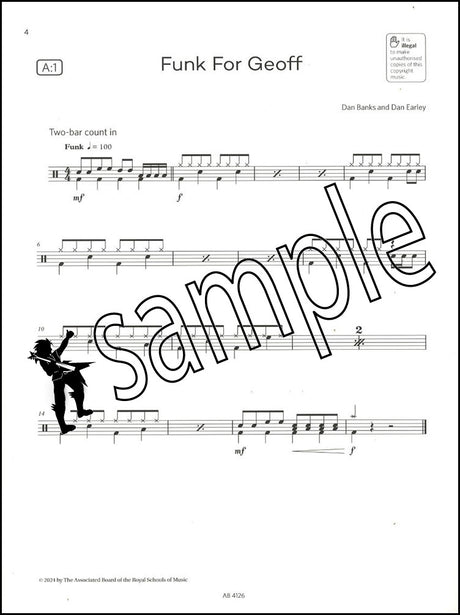 1st sample page from ABRSM Drum Kit Exam Pieces Grade 1 from 2024