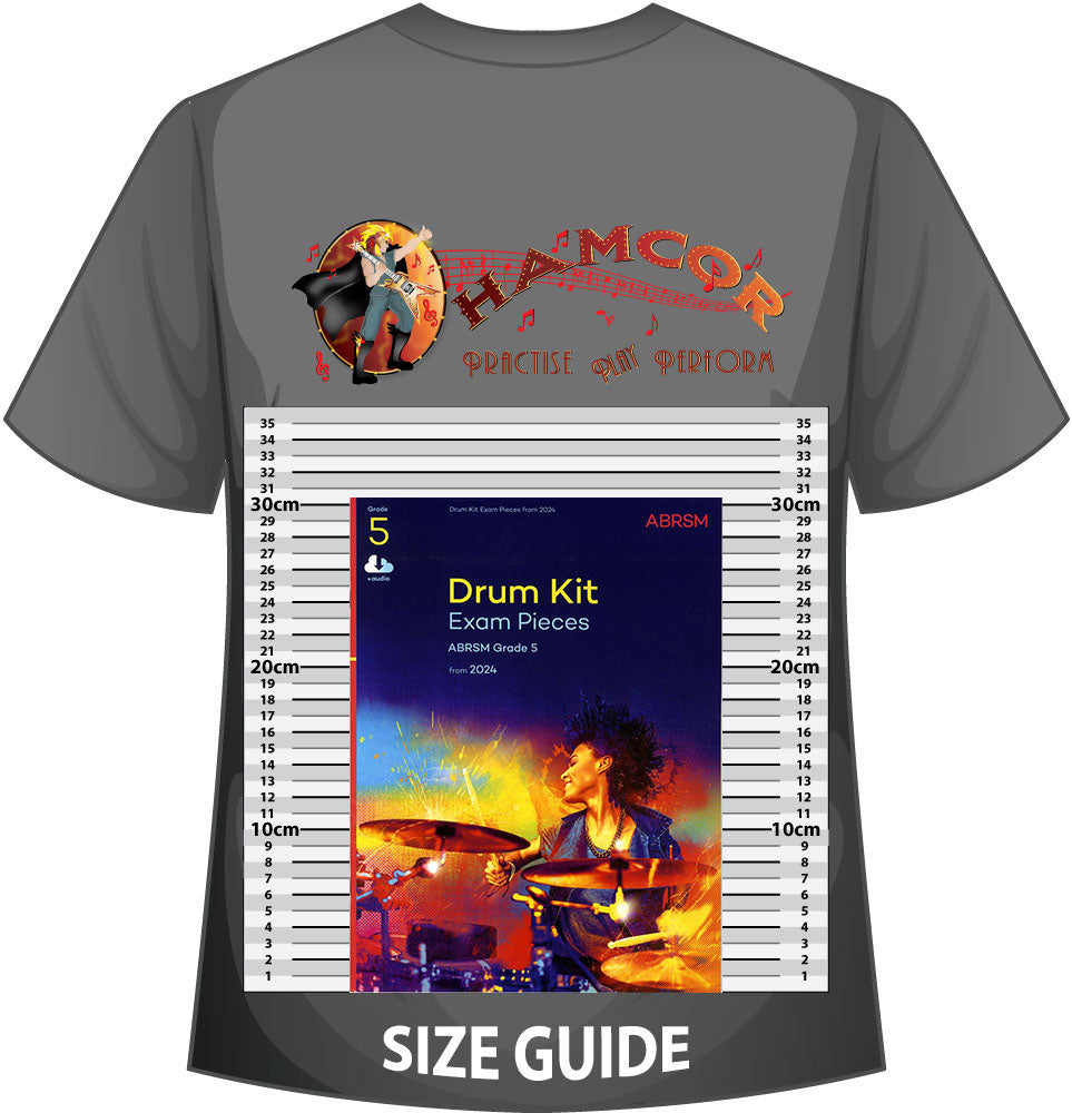 front cover of ABRSM Drum Kit Exam Pieces Grade 5 from 2024 on a size guide