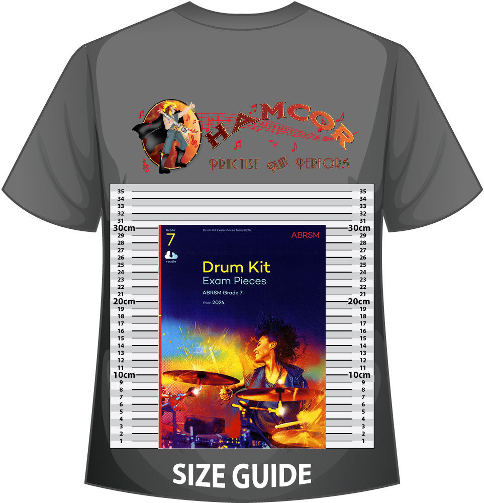 front cover of ABRSM Drum Kit Exam Pieces Grade 7 from 2024 on a size guide