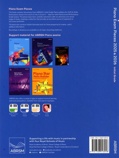 back cover of ABRSM Piano Exam Pieces Initial Grade 2025-2026