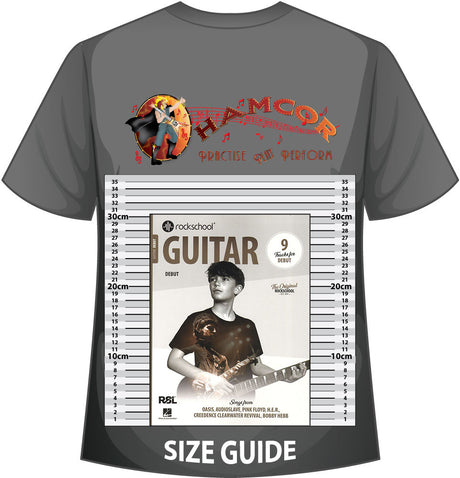 front cover of Rockschool Guitar Debut from 2024 on a size guide