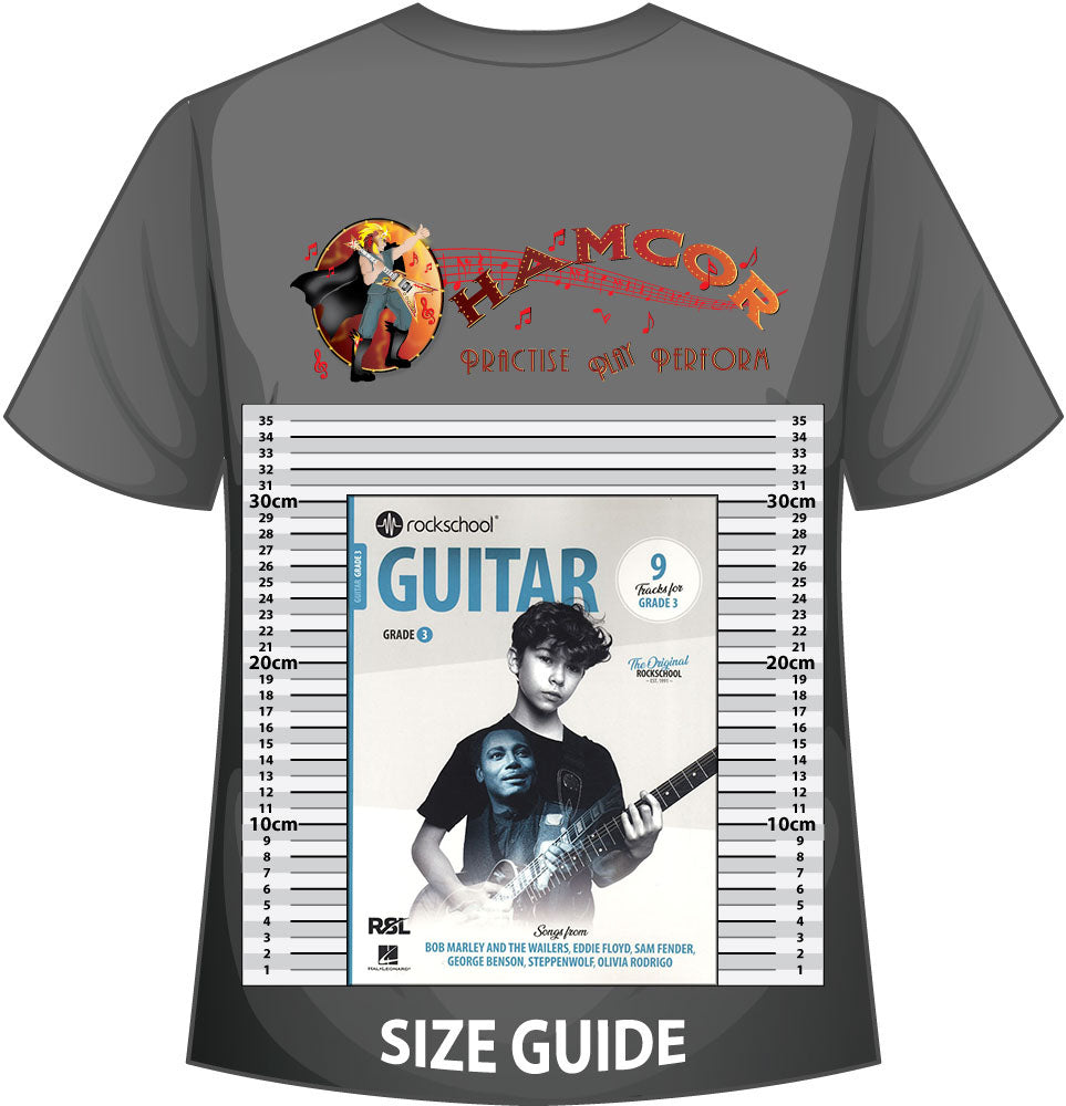 front cover of Rockschool Guitar Grade 3 from 2024 on a size guide