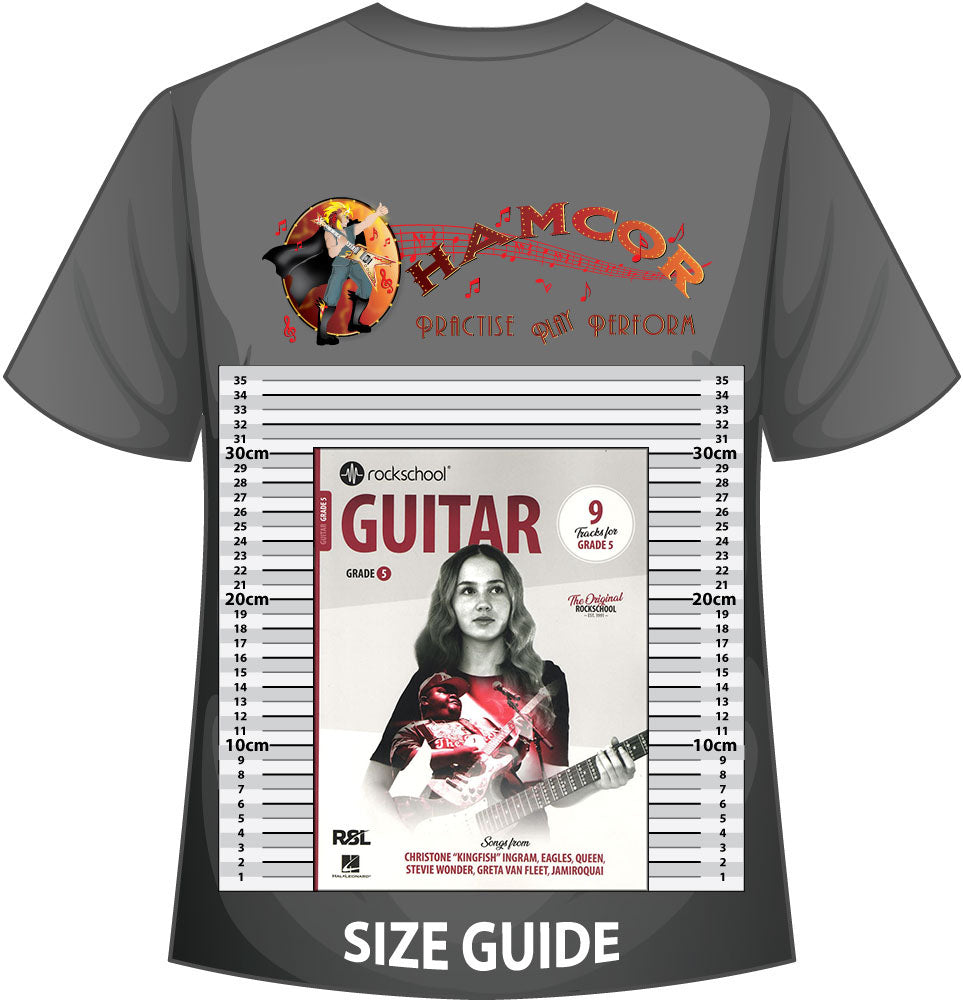 front cover of Rockschool Guitar Grade 5 from 2024 on a size guide