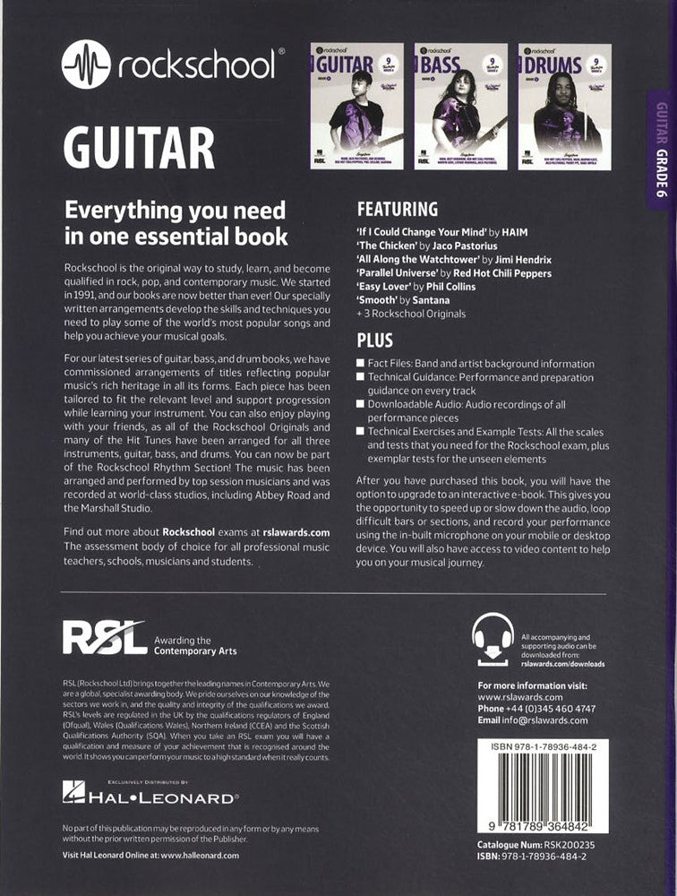 back cover of Rockschool Guitar Grade 6 from 2024