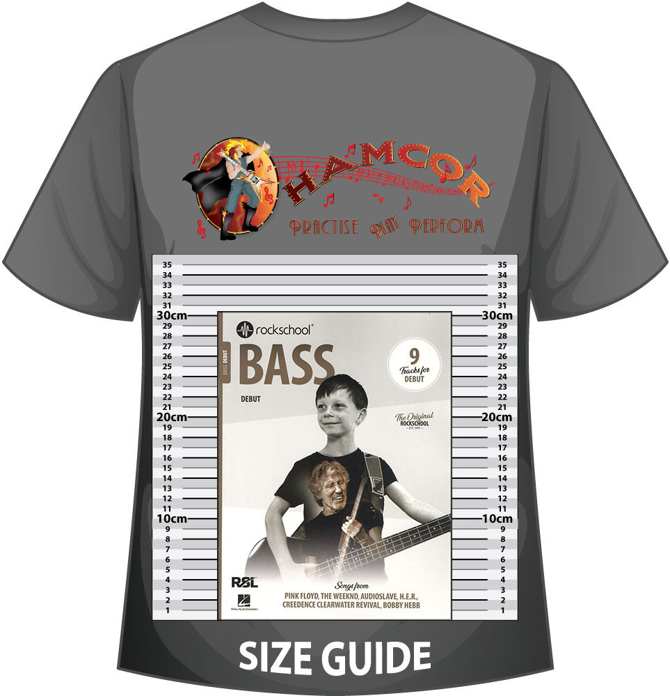 front cover of Rockschool Bass Debut from 2024 on a size guide