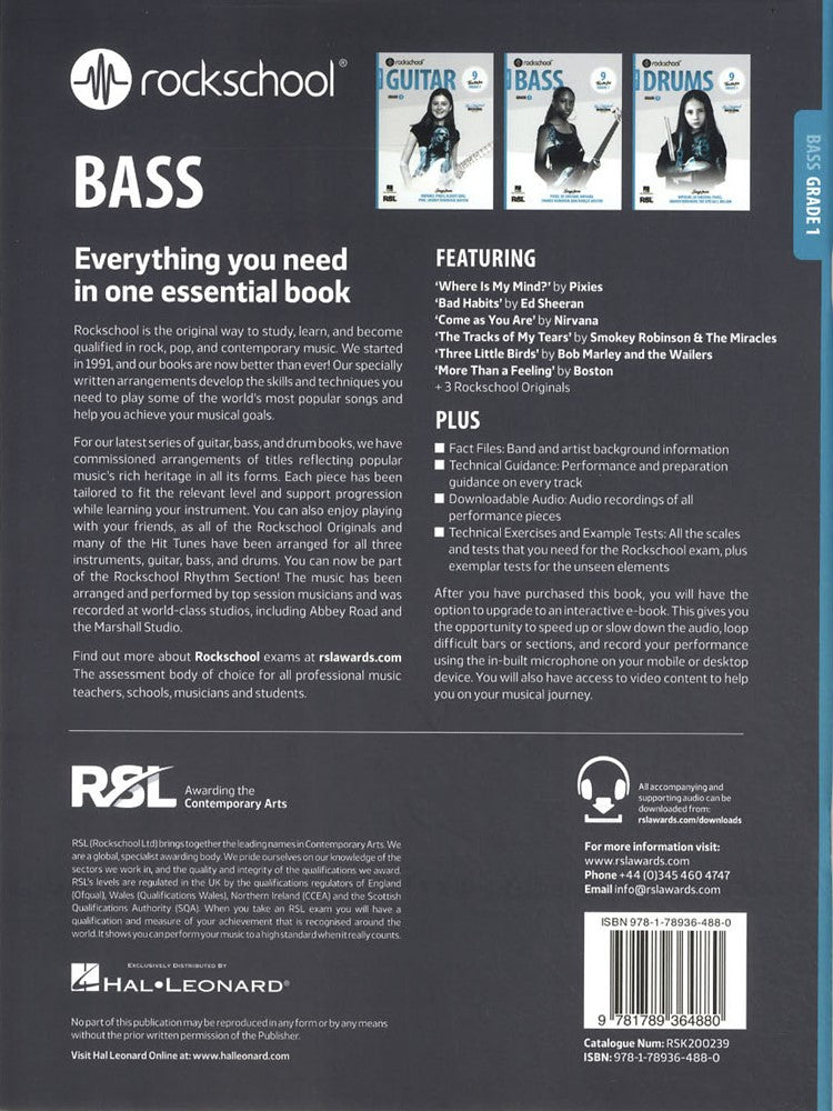 back cover of Rockschool Bass Grade 1 from 2024